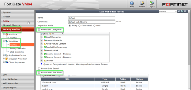 web filter fortinet client