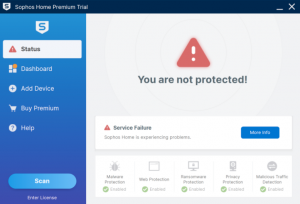 Read more about the article Sophos Home Premium: Hướng dẫn fix lỗi “You are not protected! Service Failure”.